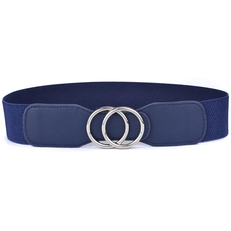 OO-kou-Sliver-blue / Waist  85-105cm Women's Girdle Elastic Stretch Wide Waist Belts W Double Rings Buckle Cummerbunds Ladies CeinturesCuir