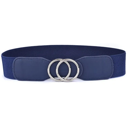 OO-kou-Sliver-blue / Waist  85-105cm Women's Girdle Elastic Stretch Wide Waist Belts W Double Rings Buckle Cummerbunds Ladies CeinturesCuir