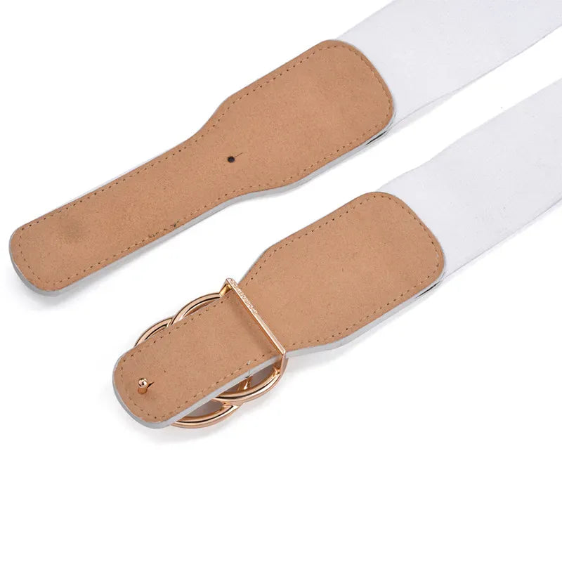 Women's Girdle Elastic Stretch Wide Waist Belts W Double Rings Buckle Cummerbunds Ladies CeinturesCuir