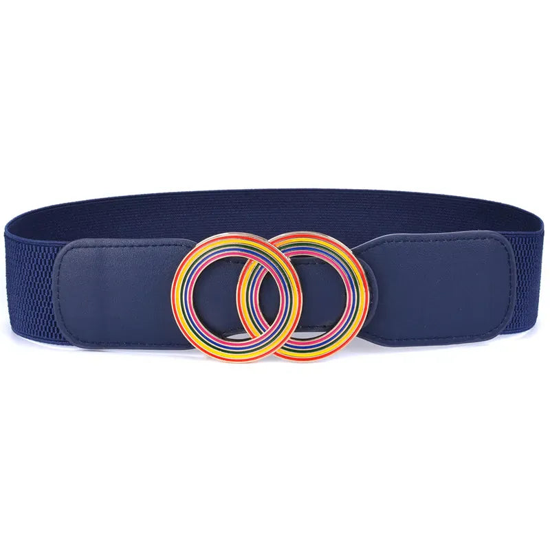 caihong-Blue / Waist 70-90cm Women's Girdle Elastic Stretch Wide Waist Belts W Double Rings Buckle Cummerbunds Ladies CeinturesCuir