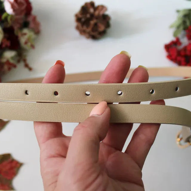 Women's Skinny Leather Belt Solid Color Waist or Hips Ornament Girls 1.5cm Wide Leopard Waistband 10 Sizes to Choose From CeinturesCuir