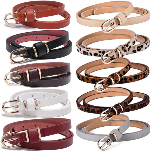 Women's Skinny Leather Belt Solid Color Waist or Hips Ornament Girls 1.5cm Wide Leopard Waistband 10 Sizes to Choose From CeinturesCuir