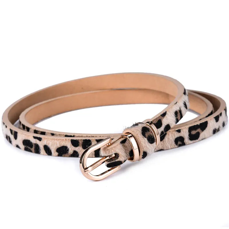 Women's Skinny Leather Belt Solid Color Waist or Hips Ornament Girls 1.5cm Wide Leopard Waistband 10 Sizes to Choose From CeinturesCuir