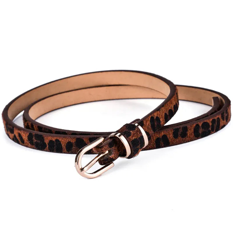 Women's Skinny Leather Belt Solid Color Waist or Hips Ornament Girls 1.5cm Wide Leopard Waistband 10 Sizes to Choose From CeinturesCuir
