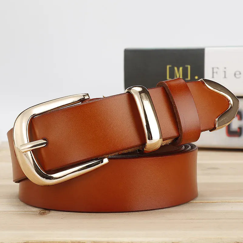 Orange / 110cm Women's Strap Casual All Match Women Brief Genuine Leather Belt Women Strap Pure Color Belts Top Quality Jeans Belt CeinturesCuir