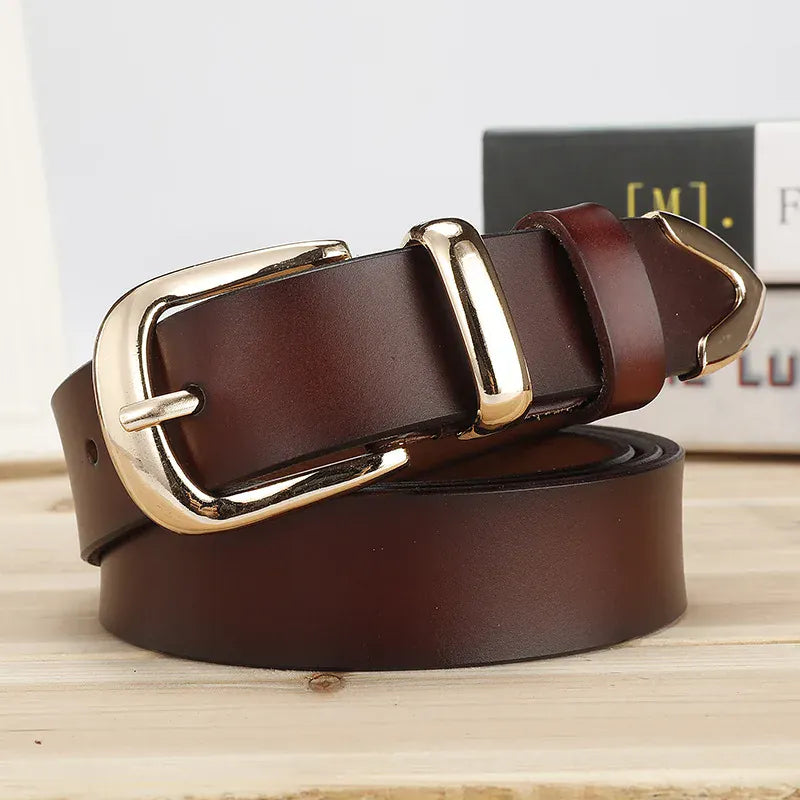 Coffee / 120cm Women's Strap Casual All Match Women Brief Genuine Leather Belt Women Strap Pure Color Belts Top Quality Jeans Belt CeinturesCuir