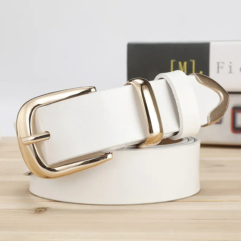 WHITE / 120cm Women's Strap Casual All Match Women Brief Genuine Leather Belt Women Strap Pure Color Belts Top Quality Jeans Belt CeinturesCuir