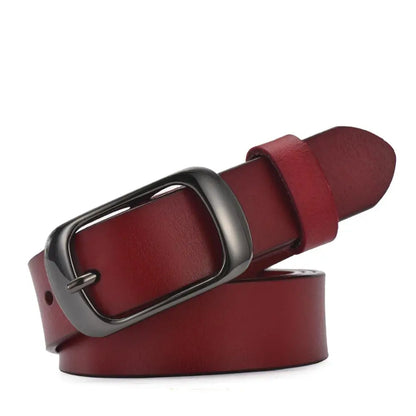burgundy / 110cm Women's Strap Casual All-Match Women Brief Genuine Leather Belt Women Strap Pure Color Belts Top Quality Jeans Belt WH001 CeinturesCuir