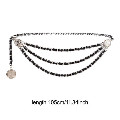 Black Leather Women's Waist Chain Belt Bridal Wedding Adjustable Tassel Body Jewelry Fashion Accessories for Party Carnival Holiday CeinturesCuir