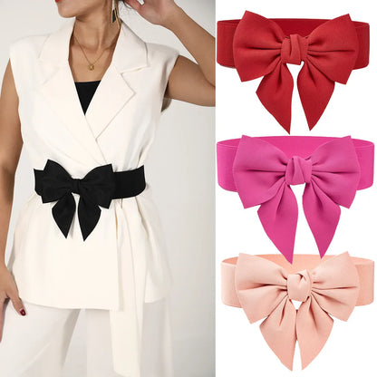 Women Stretch Waist Belt Straps Elegant Wide Side Waistband Large Bow Elastic Belts For Girls Dress Coat Cummerbunds Corset CeinturesCuir
