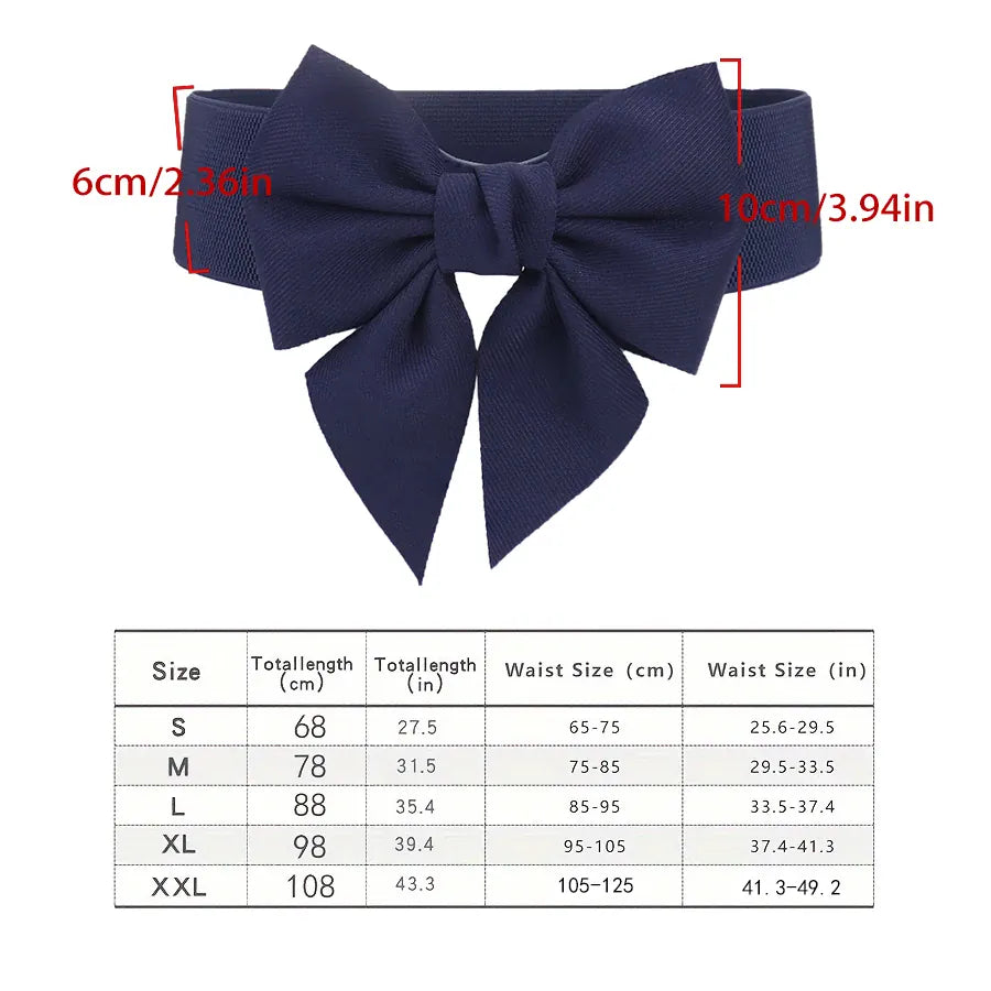 Navy Blue / 108CM Women Stretch Waist Belt Straps Elegant Wide Side Waistband Large Bow Elastic Belts For Girls Dress Coat Cummerbunds Corset CeinturesCuir
