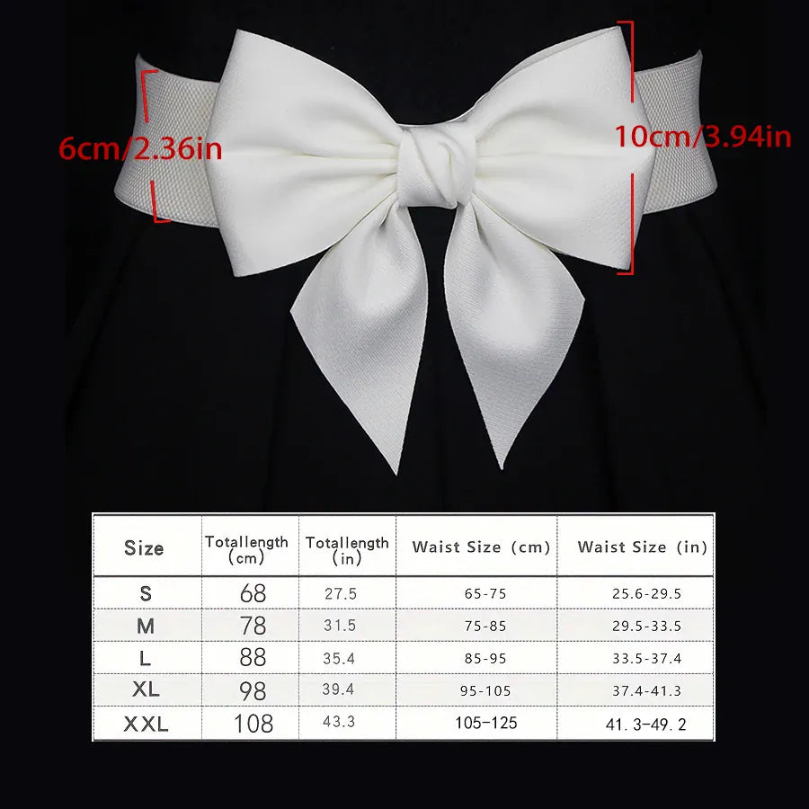 WHITE / 88CM Women Stretch Waist Belt Straps Elegant Wide Side Waistband Large Bow Elastic Belts For Girls Dress Coat Cummerbunds Corset CeinturesCuir