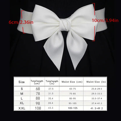 WHITE / 88CM Women Stretch Waist Belt Straps Elegant Wide Side Waistband Large Bow Elastic Belts For Girls Dress Coat Cummerbunds Corset CeinturesCuir