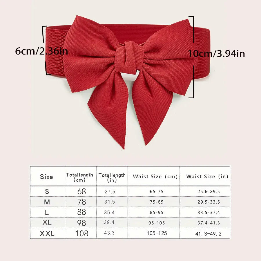 Red / 108CM Women Stretch Waist Belt Straps Elegant Wide Side Waistband Large Bow Elastic Belts For Girls Dress Coat Cummerbunds Corset CeinturesCuir