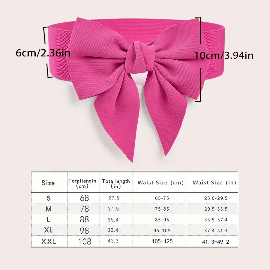 Rose Red / 68CM Women Stretch Waist Belt Straps Elegant Wide Side Waistband Large Bow Elastic Belts For Girls Dress Coat Cummerbunds Corset CeinturesCuir