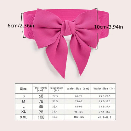 Rose Red / 68CM Women Stretch Waist Belt Straps Elegant Wide Side Waistband Large Bow Elastic Belts For Girls Dress Coat Cummerbunds Corset CeinturesCuir