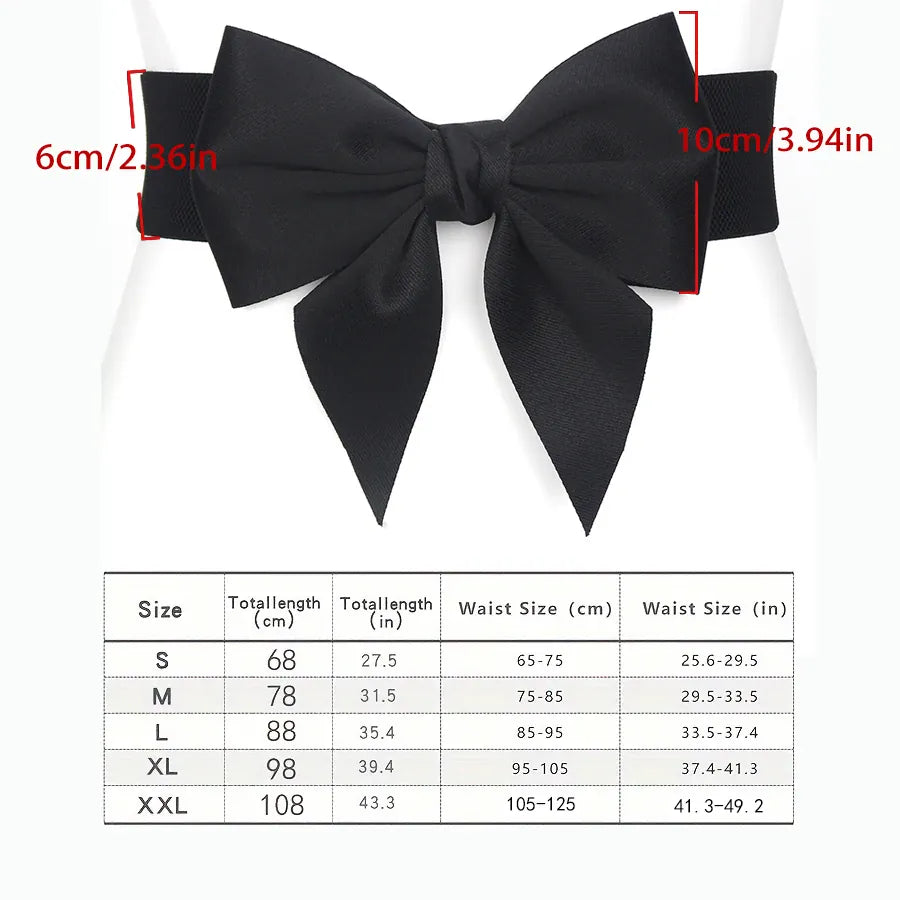 black / 108CM Women Stretch Waist Belt Straps Elegant Wide Side Waistband Large Bow Elastic Belts For Girls Dress Coat Cummerbunds Corset CeinturesCuir