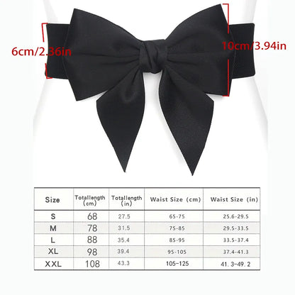 black / 108CM Women Stretch Waist Belt Straps Elegant Wide Side Waistband Large Bow Elastic Belts For Girls Dress Coat Cummerbunds Corset CeinturesCuir