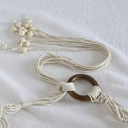 Women Woven Tassel Belt Braided Waistband Tie Strap Boho Girls Wide Waist Rope Chain Waist Belts For Dress Waistband Accessories CeinturesCuir