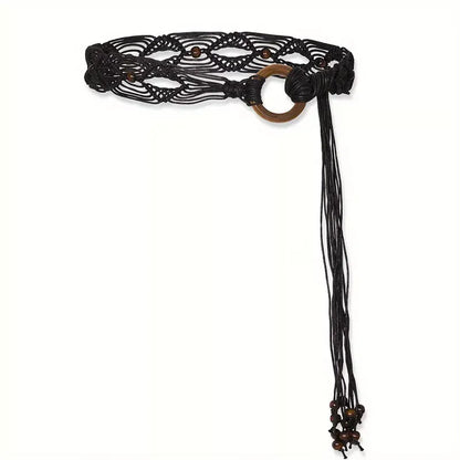 Black Women Woven Tassel Belt Braided Waistband Tie Strap Boho Girls Wide Waist Rope Chain Waist Belts For Dress Waistband Accessories CeinturesCuir